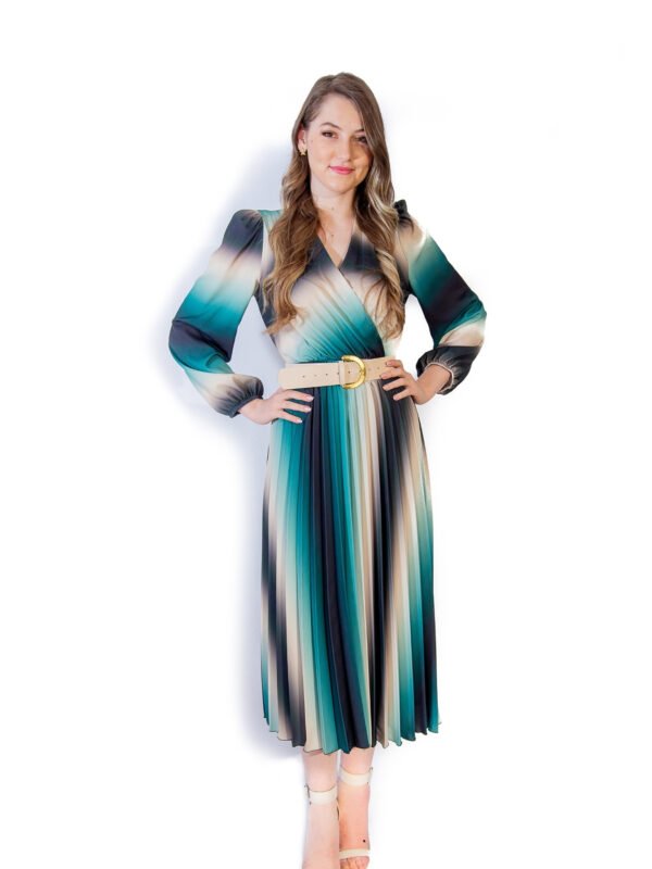 Rochie Midi Plisată cu Imprimeu Ombre