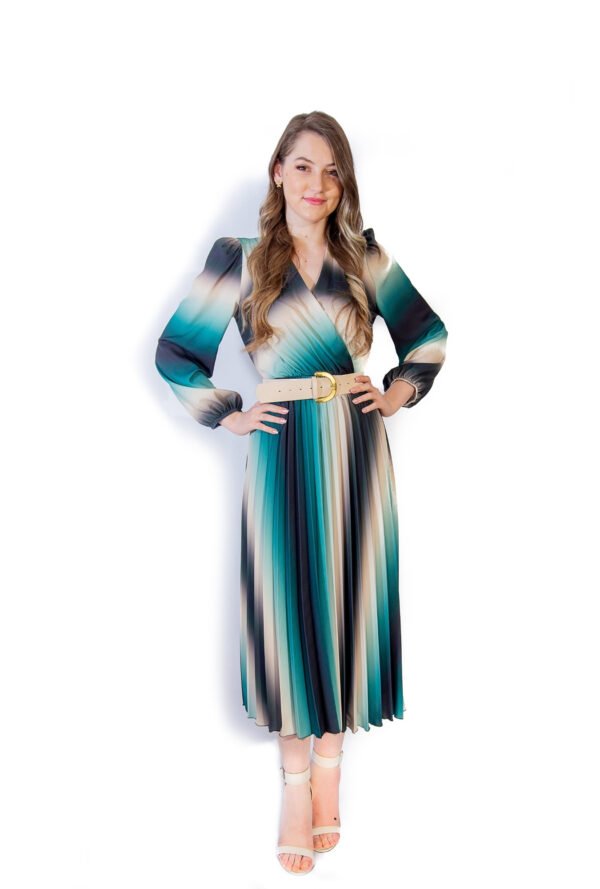 Rochie Midi Plisată cu Imprimeu Ombre