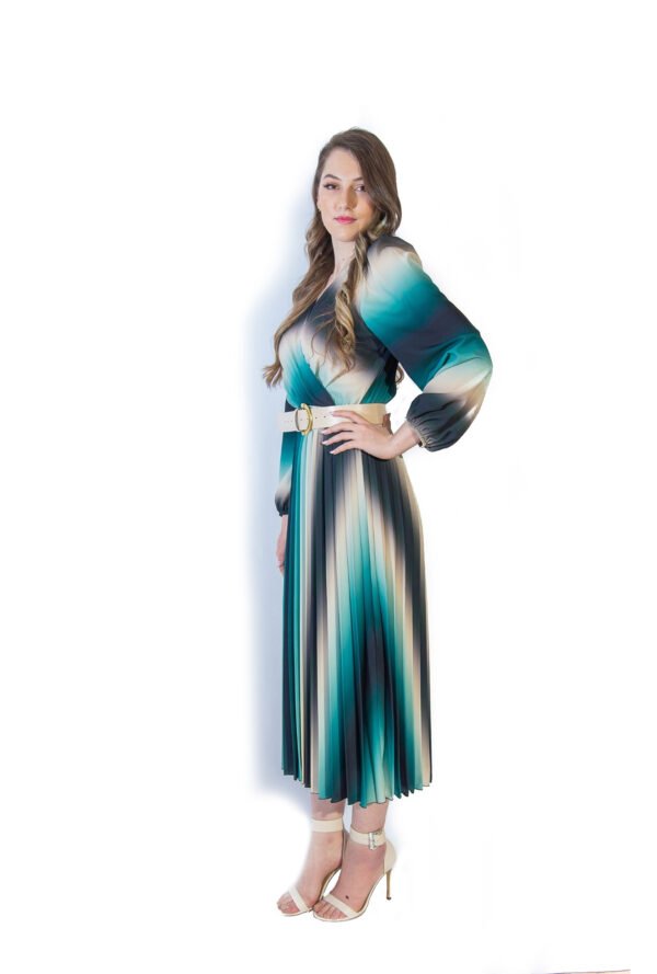 Rochie Midi Plisată cu Imprimeu Ombre