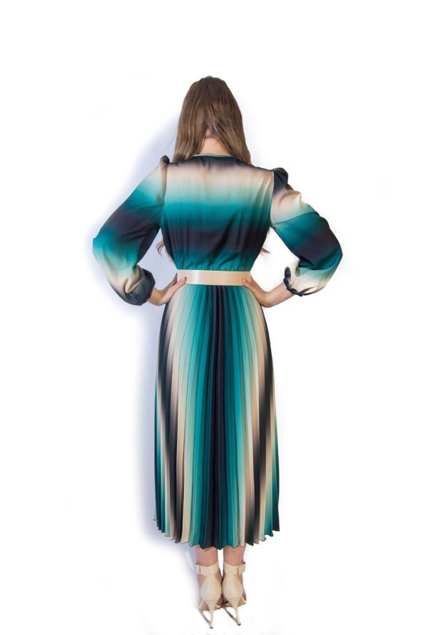 Rochie Midi Plisată cu Imprimeu Ombre