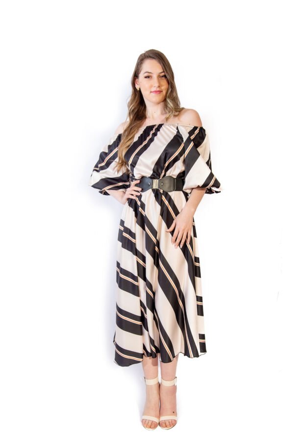 Rochie Midi cu Imprimeu Dungi