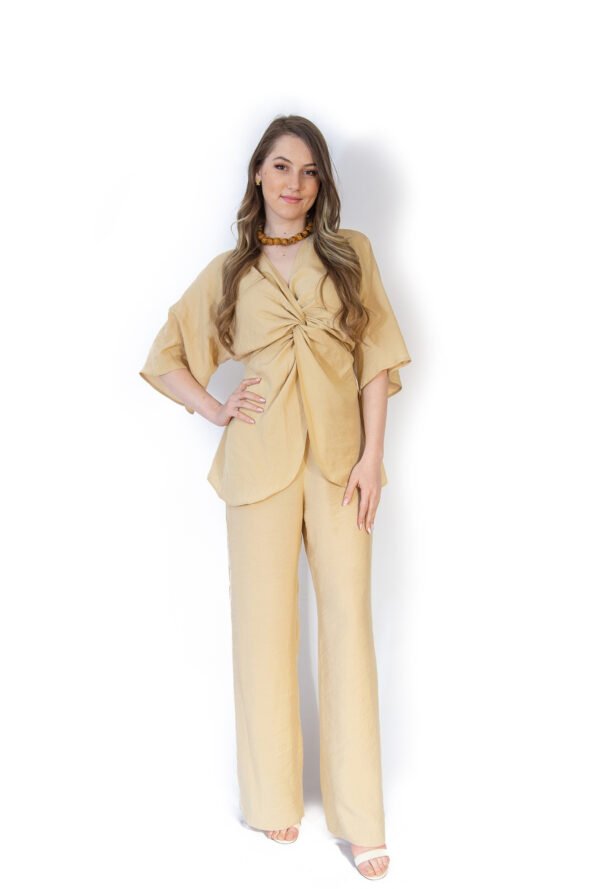 Set Elegant cu Bluză Nod Frontal și Pantaloni Largi