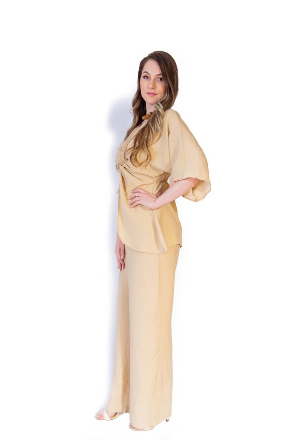 Set Elegant cu Bluză Nod Frontal și Pantaloni Largi