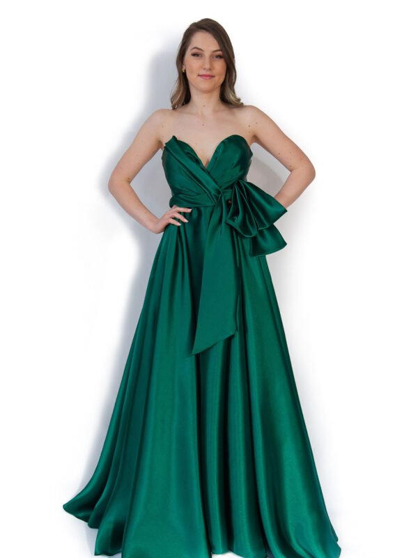 Rochie de Seară din Satin cu Fundă Laterală