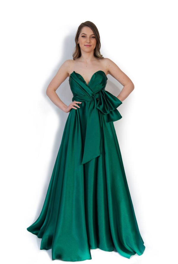 Rochie de Seară din Satin cu Fundă Laterală