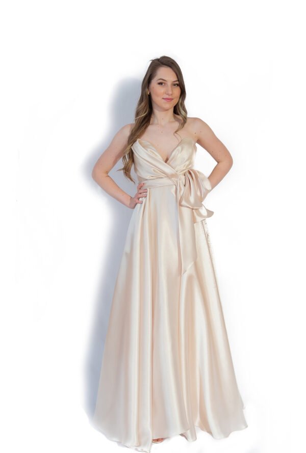 Rochie de Seară din Satin cu Fundă Laterală