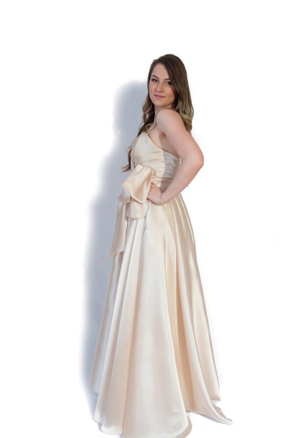 Rochie de Seară din Satin cu Fundă Laterală