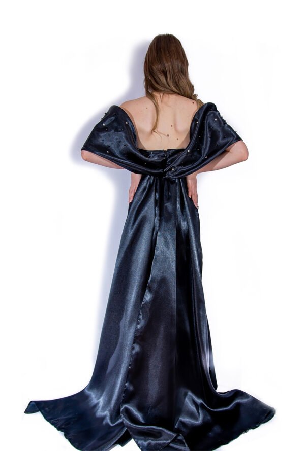 Rochie de Seară Neagra cu Fundă Dramatică