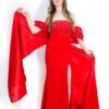Rochie de Seară Roșie cu Fundă Dramatică