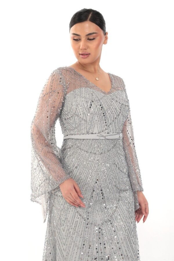 Rochie de Seară cu Mâneci Clopot argintiu