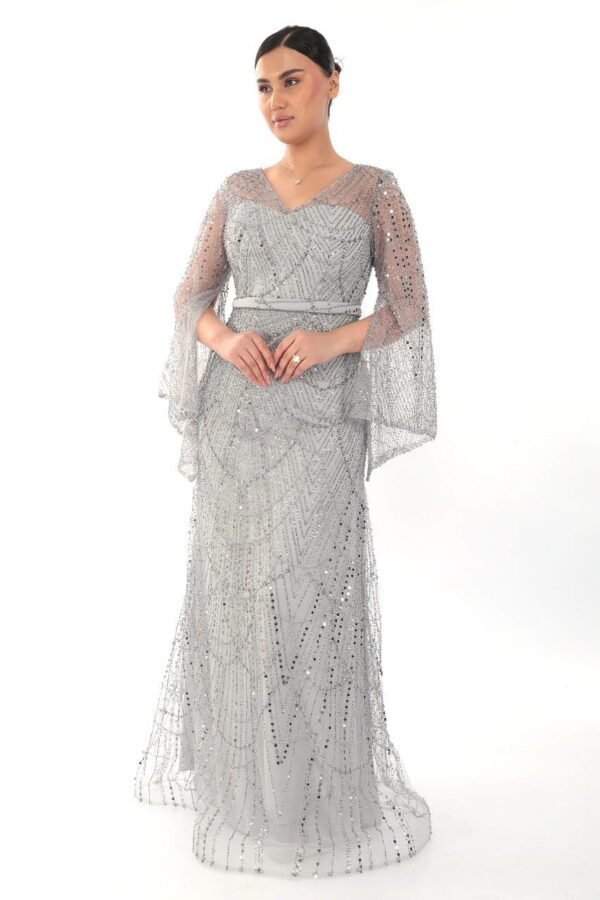 Rochie de Seară cu Mâneci Clopot argintiu