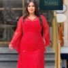 Rochie de Seară cu Mâneci Clopot și Paiete rosu