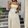 Rochie de Seară Elegantă Auriu Perlat