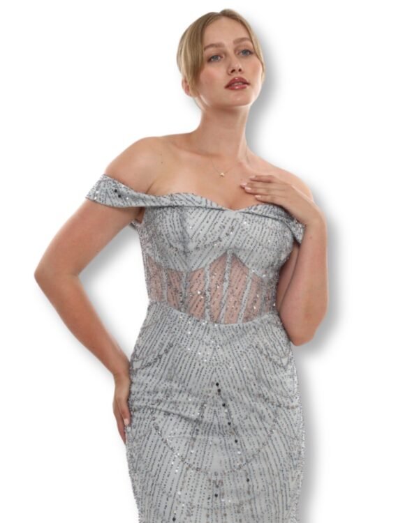 Rochie de Seară Bardot Argintiu