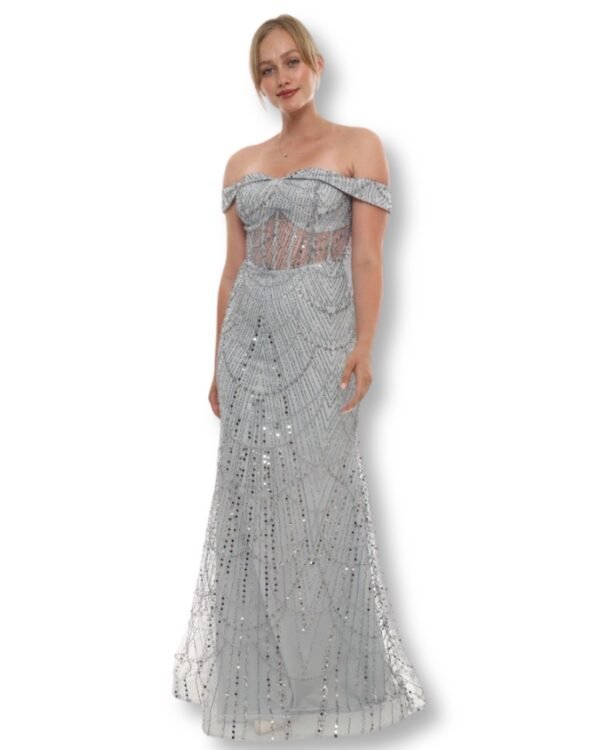 Rochie de Seară Bardot Argintiu