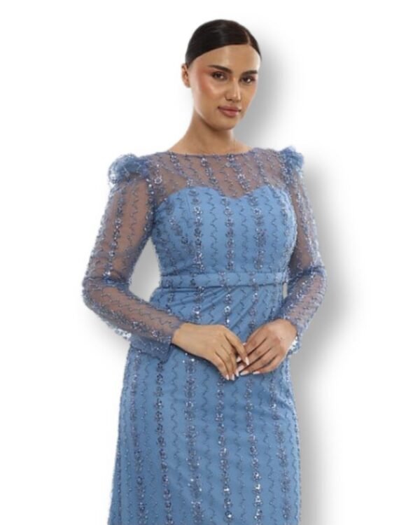 Rochie de Seară cu Aplicații Fine Albastru