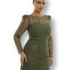 Rochie de Seară cu Aplicații Fine Verde oliv