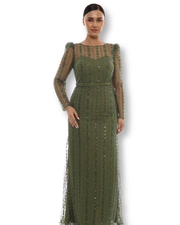 Rochie de Seară cu Aplicații Fine Verde oliv