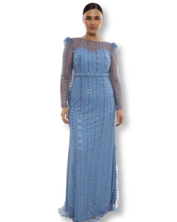 Rochie de Seară cu Aplicații Fine Albastru
