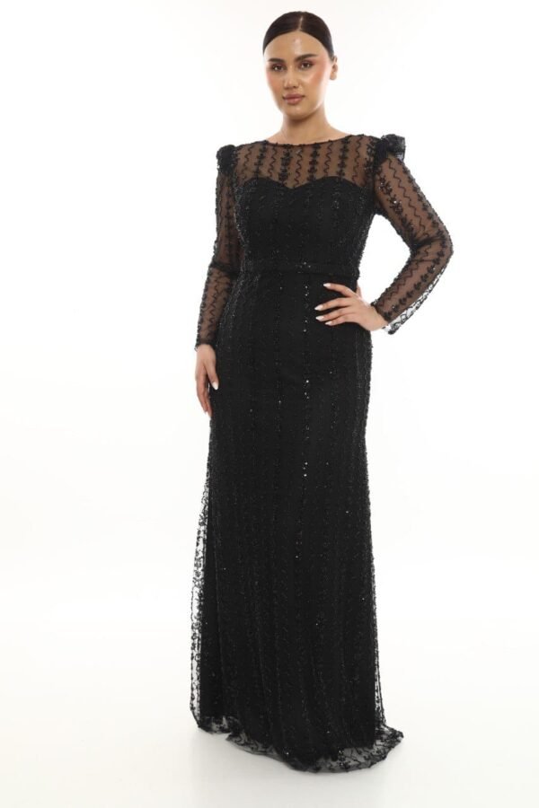 Rochie de Seară cu Aplicații Fine negru