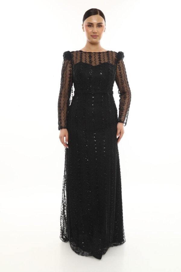Rochie de Seară cu Aplicații Fine negru