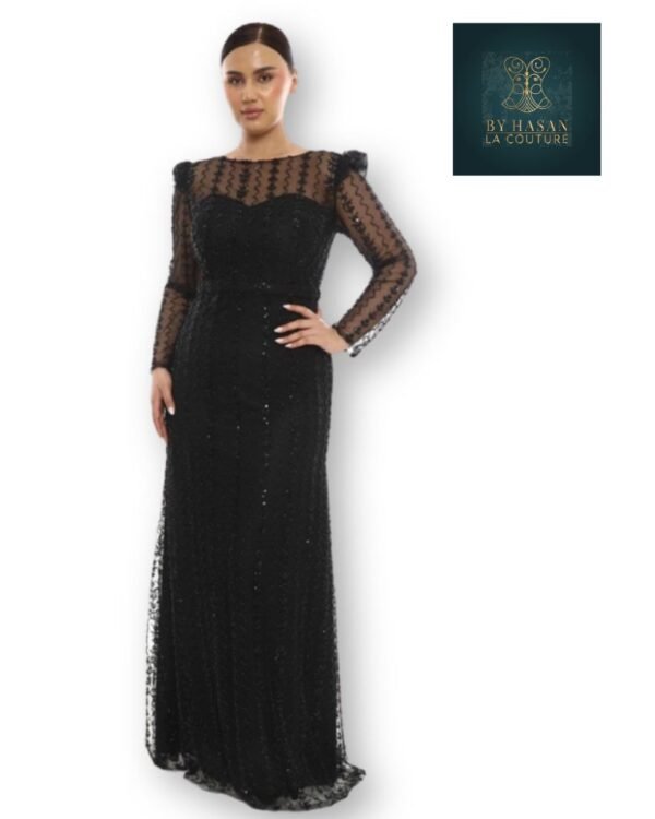 Rochie de Seară cu Aplicații Fine negru