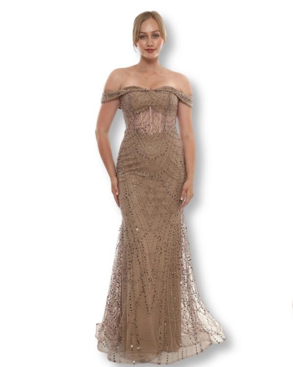 Rochie de seară Bardot Bej cappuccino