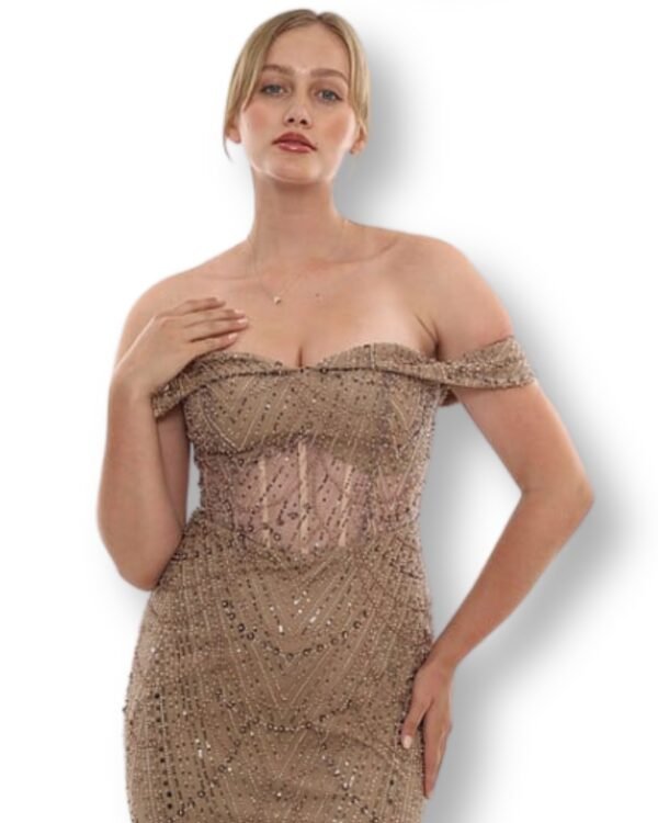 Rochie de seară Bardot Bej cappuccino